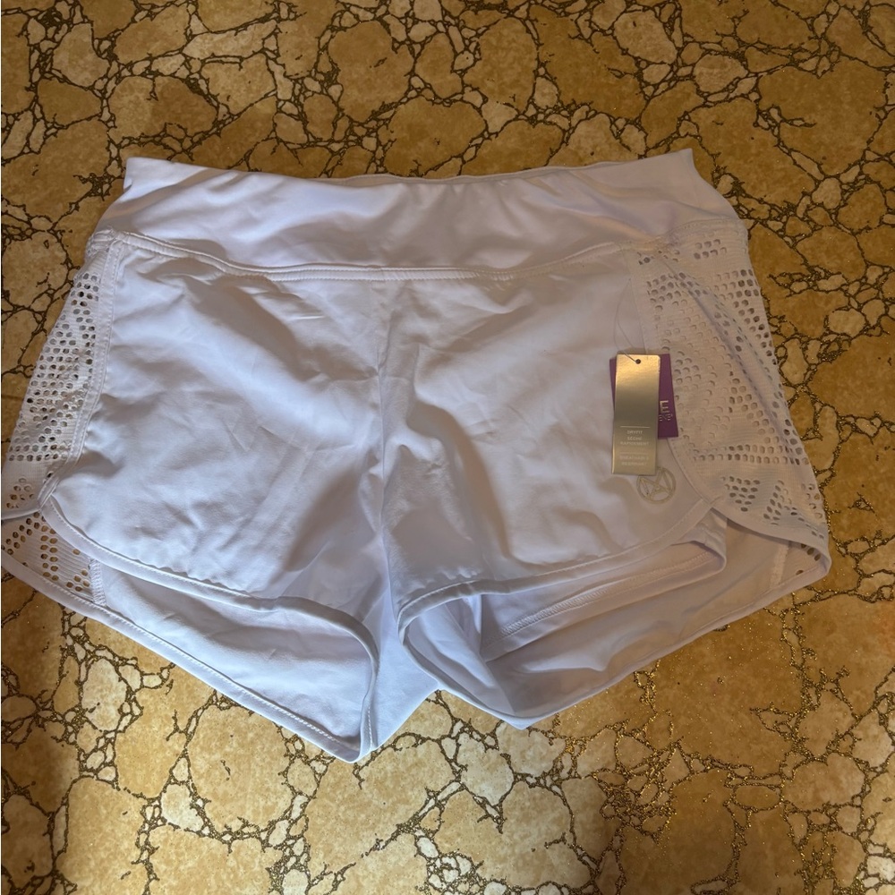White Athletic Performance Shorts with Curved Hem